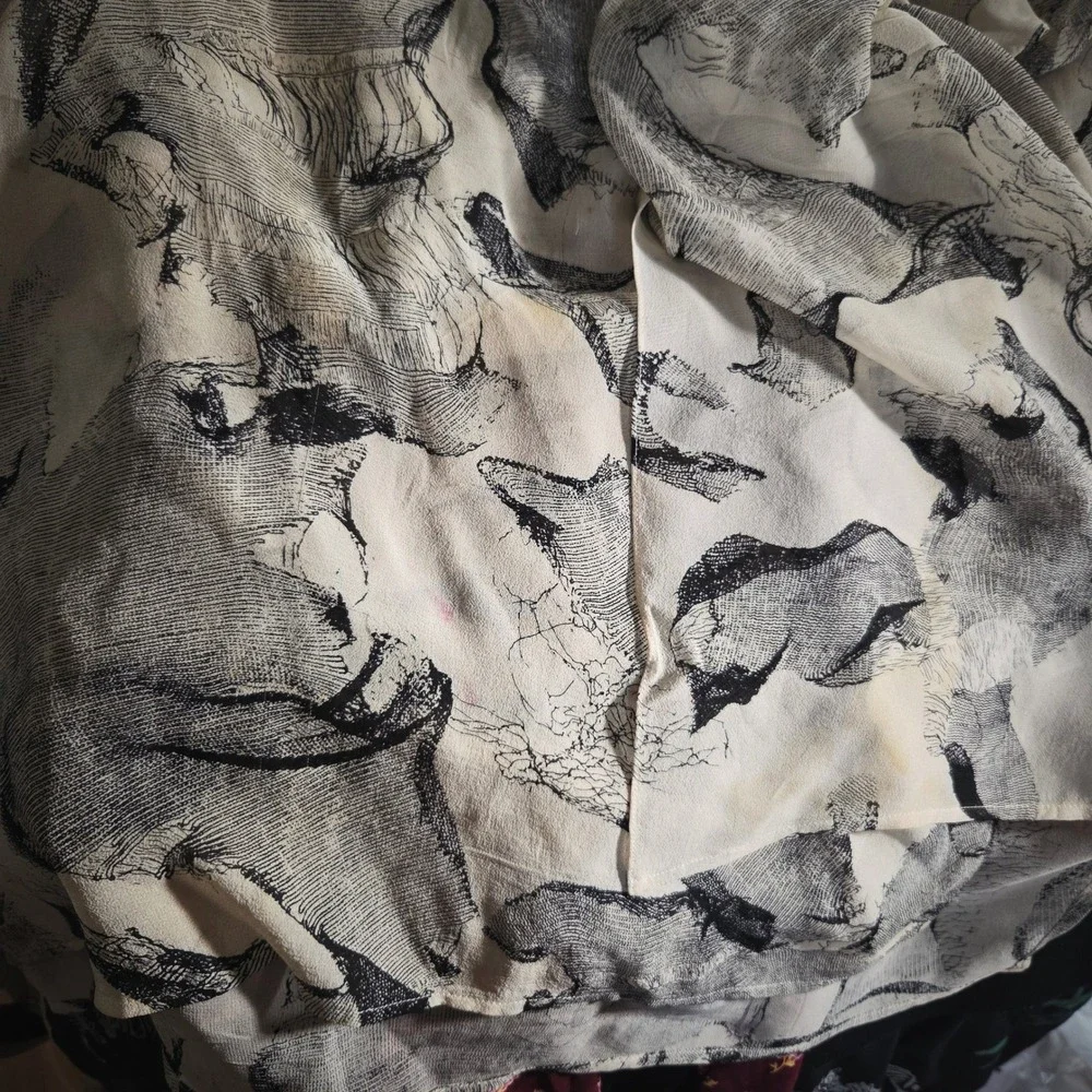 Vintage 90s Apropos‎ Sheer 100% Silk Abstract Art Wrap Blouse Boho Witchy Top